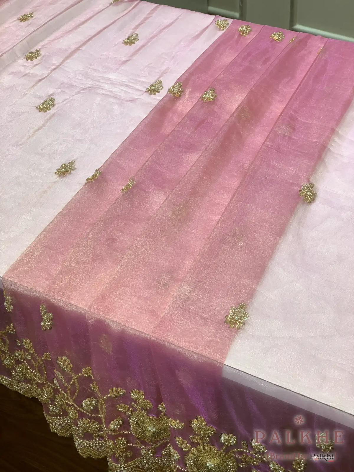 Pink Floral Jaal Tissue x Hand Embroidery (CG01)