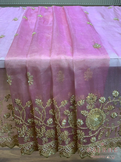 Pink Floral Jaal Tissue x Hand Embroidery (CG01)