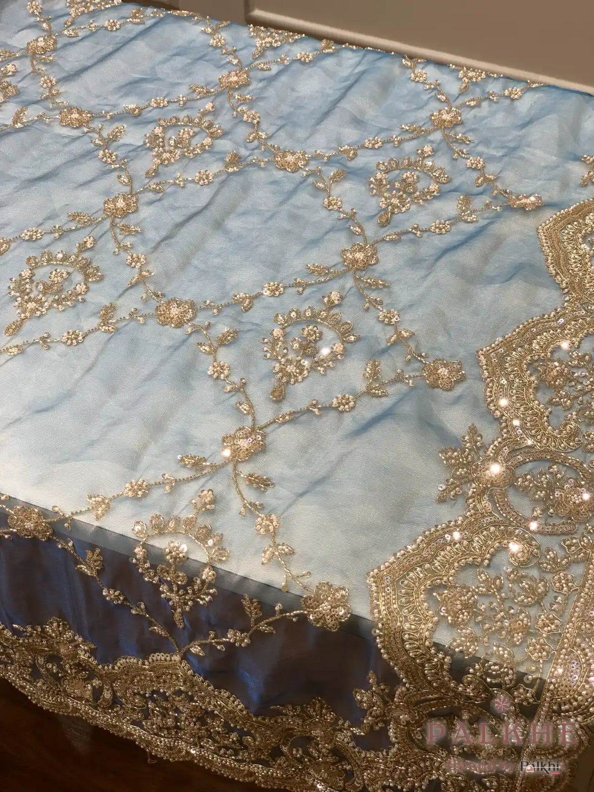 Blue Floral Jaal Tissue x Hand Embroidery (CG01)