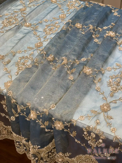 Blue Floral Jaal Tissue x Hand Embroidery (CG01)