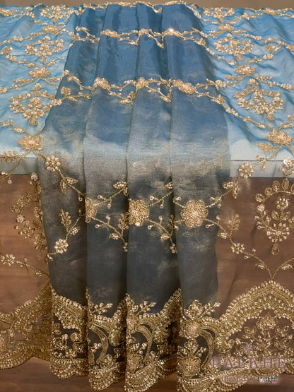 Blue Floral Jaal Tissue x Hand Embroidery (CG01)