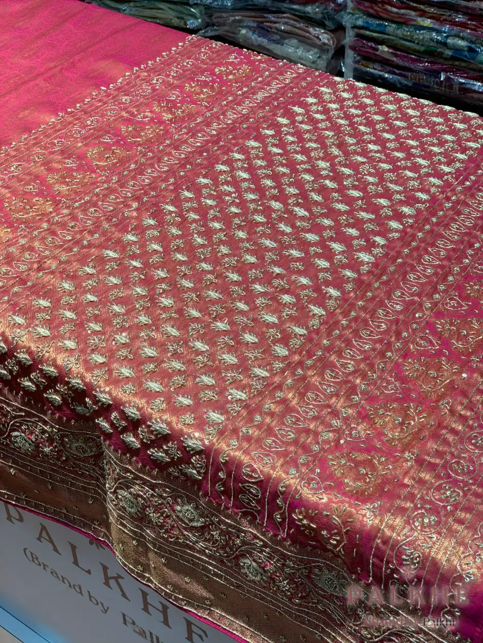 Magenta-Pink Kanjivaram x Hand Embroidery (CN22)