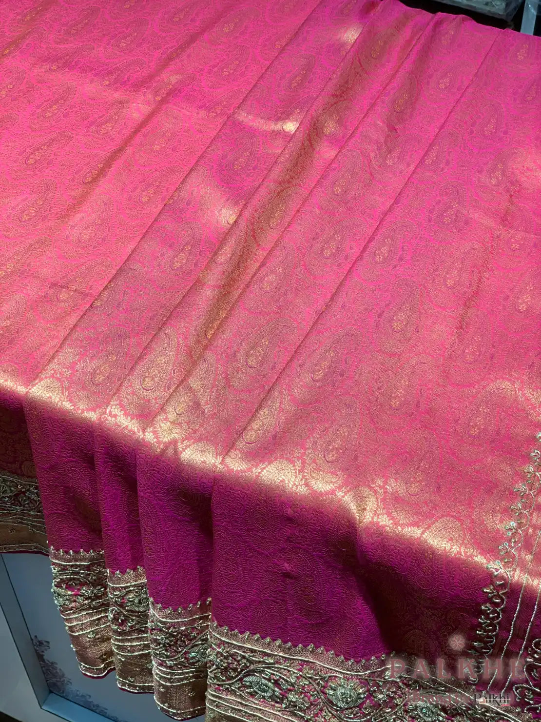 Magenta-Pink Kanjivaram x Hand Embroidery (CN22)