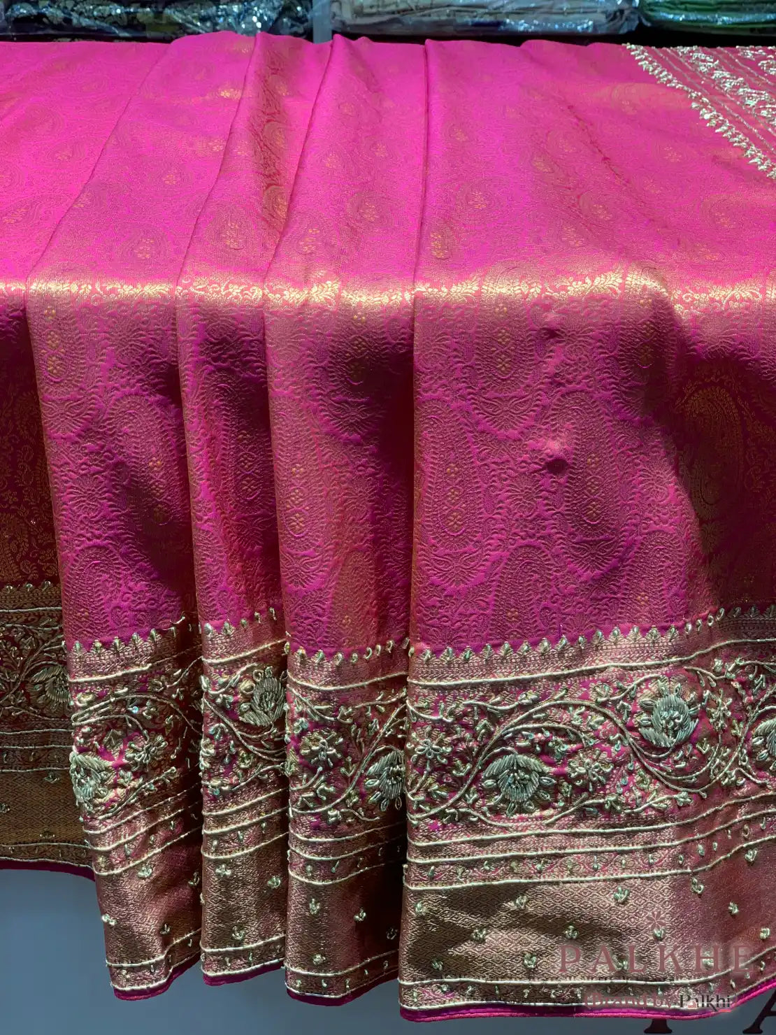Magenta-Pink Kanjivaram x Hand Embroidery (CN22)