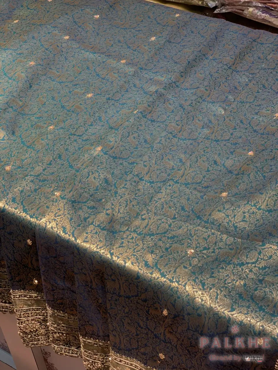 Peacock Green Floral Jaal Kanjivaram x Hand Embroidery (CJ21)