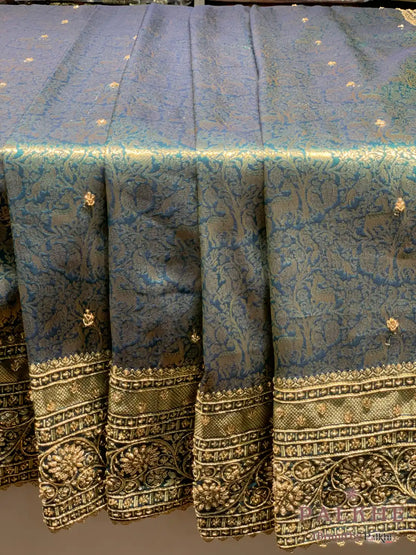 Peacock Green Floral Jaal Kanjivaram x Hand Embroidery (CJ21)