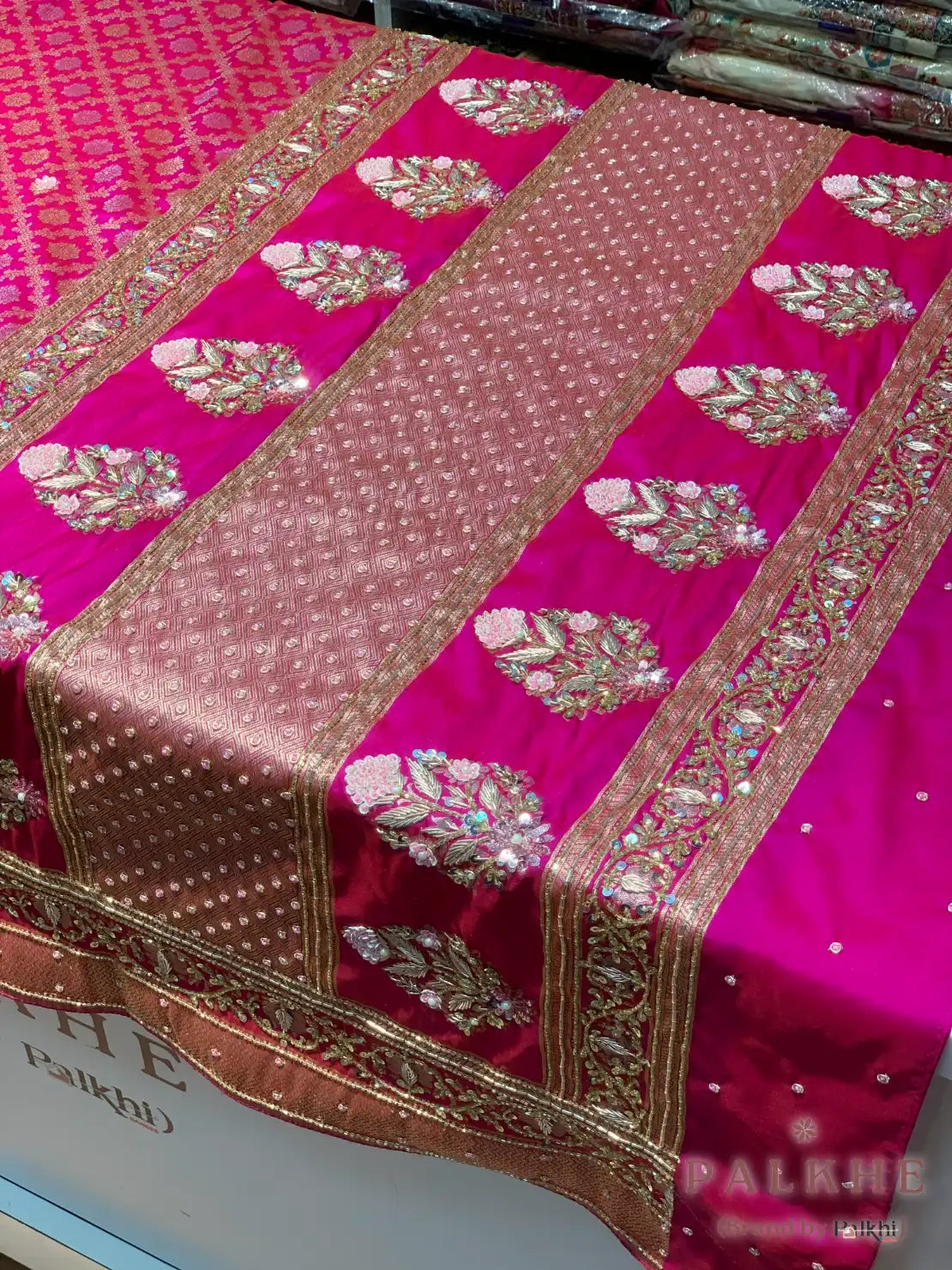 Rani Pink Floral Jaal Kanjivaram x Hand Embroidery (CE92)