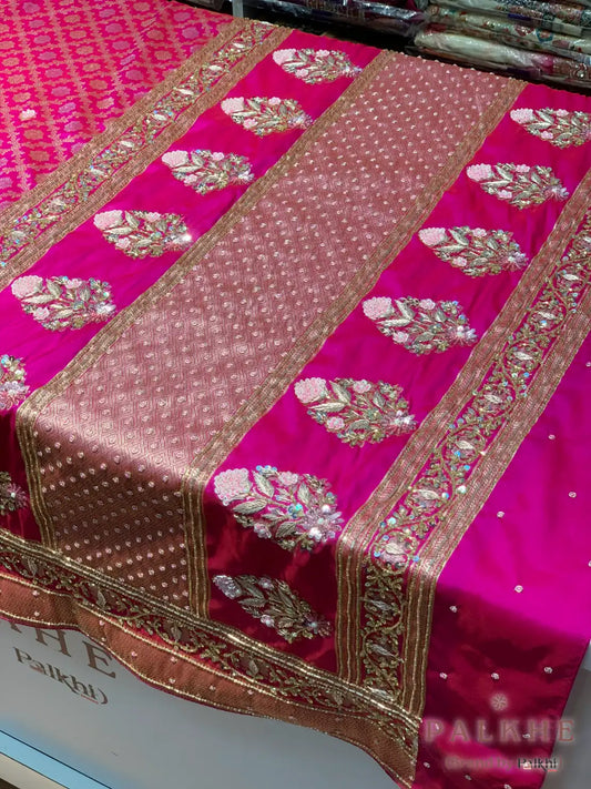 Rani Pink Floral Jaal Kanjivaram x Hand Embroidery (CE92)