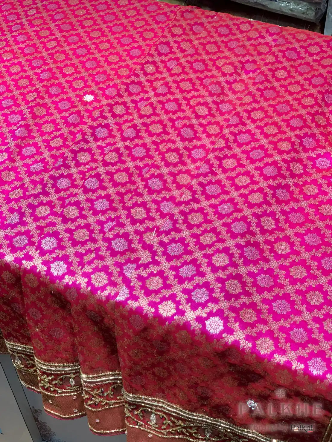 Rani Pink Floral Jaal Kanjivaram x Hand Embroidery (CE92)