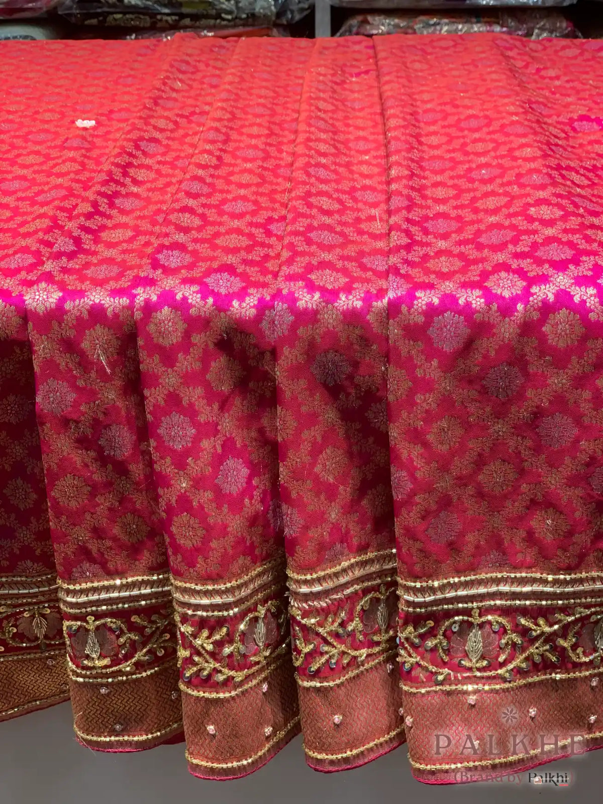Rani Pink Floral Jaal Kanjivaram x Hand Embroidery (CE92)