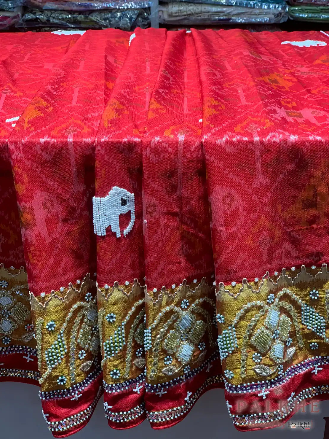 Red Traditional Geometric Patola x Hand Embroidery