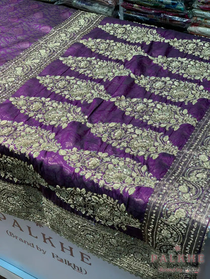 Purple Floral Jaal Banarasi x Hand Embroidery (CJ20)