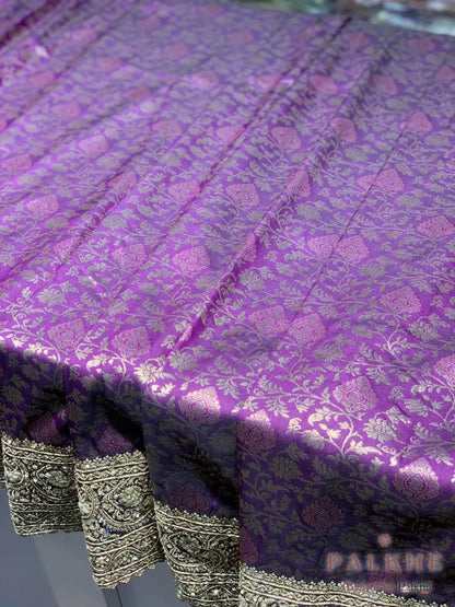 Purple Floral Jaal Banarasi x Hand Embroidery (CJ20)