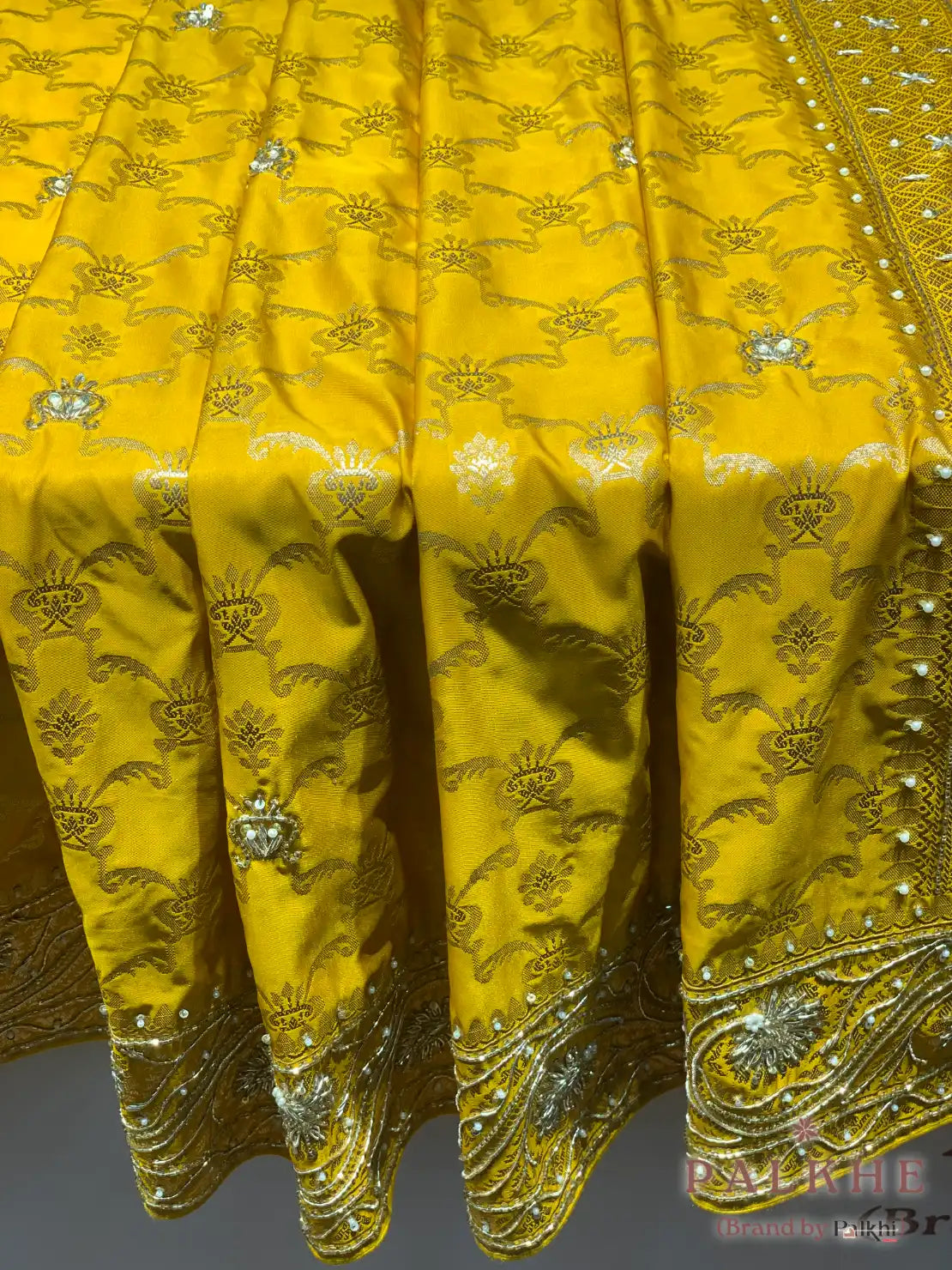 Yellow Floral Jaal Banarasi x Hand Embroidery