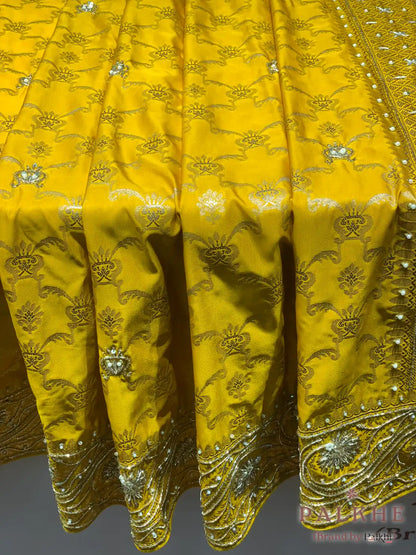 Yellow Floral Jaal Banarasi x Hand Embroidery