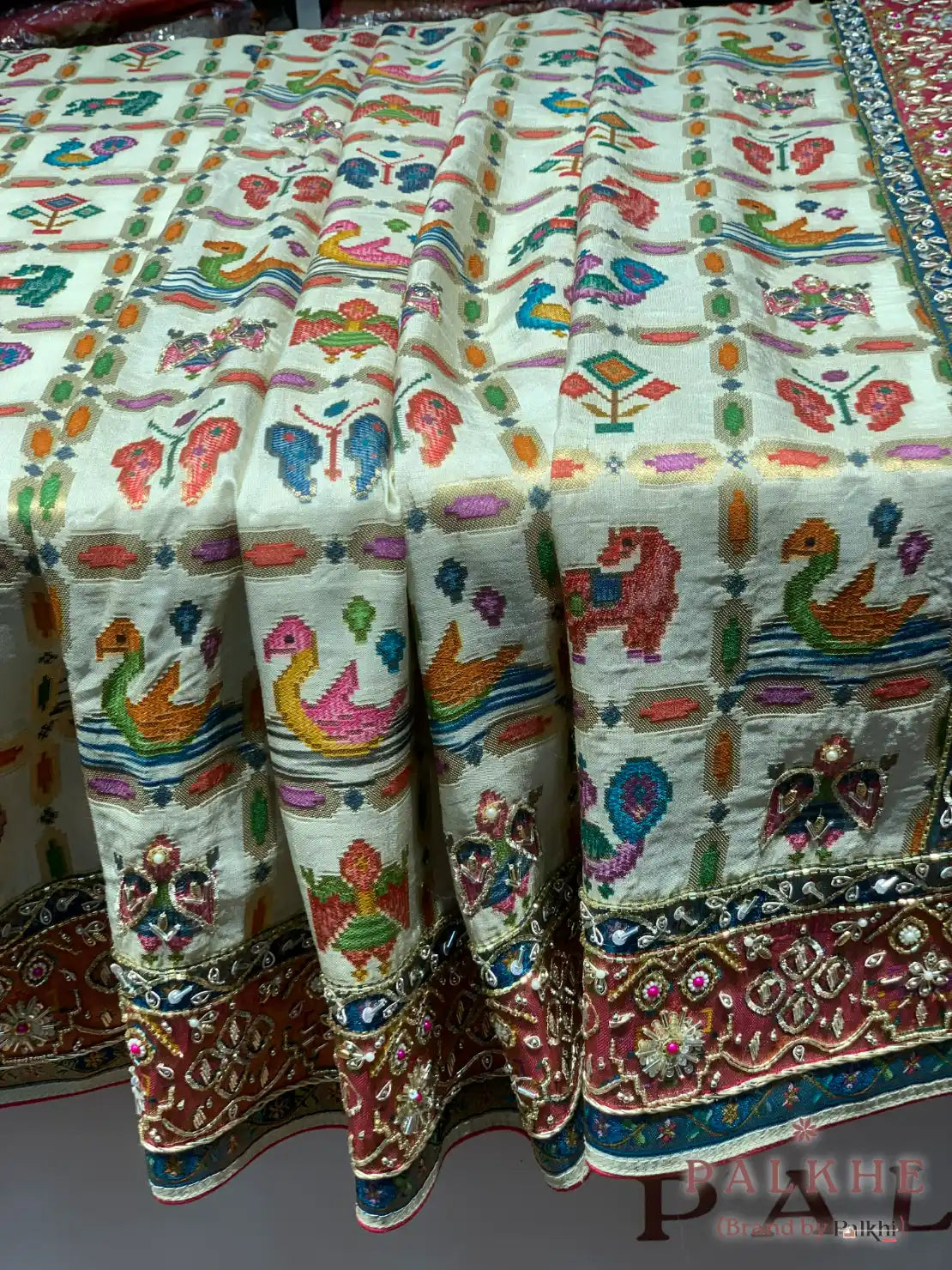 Multicolor Animal Motifs Pashmina x Hand Embroidery