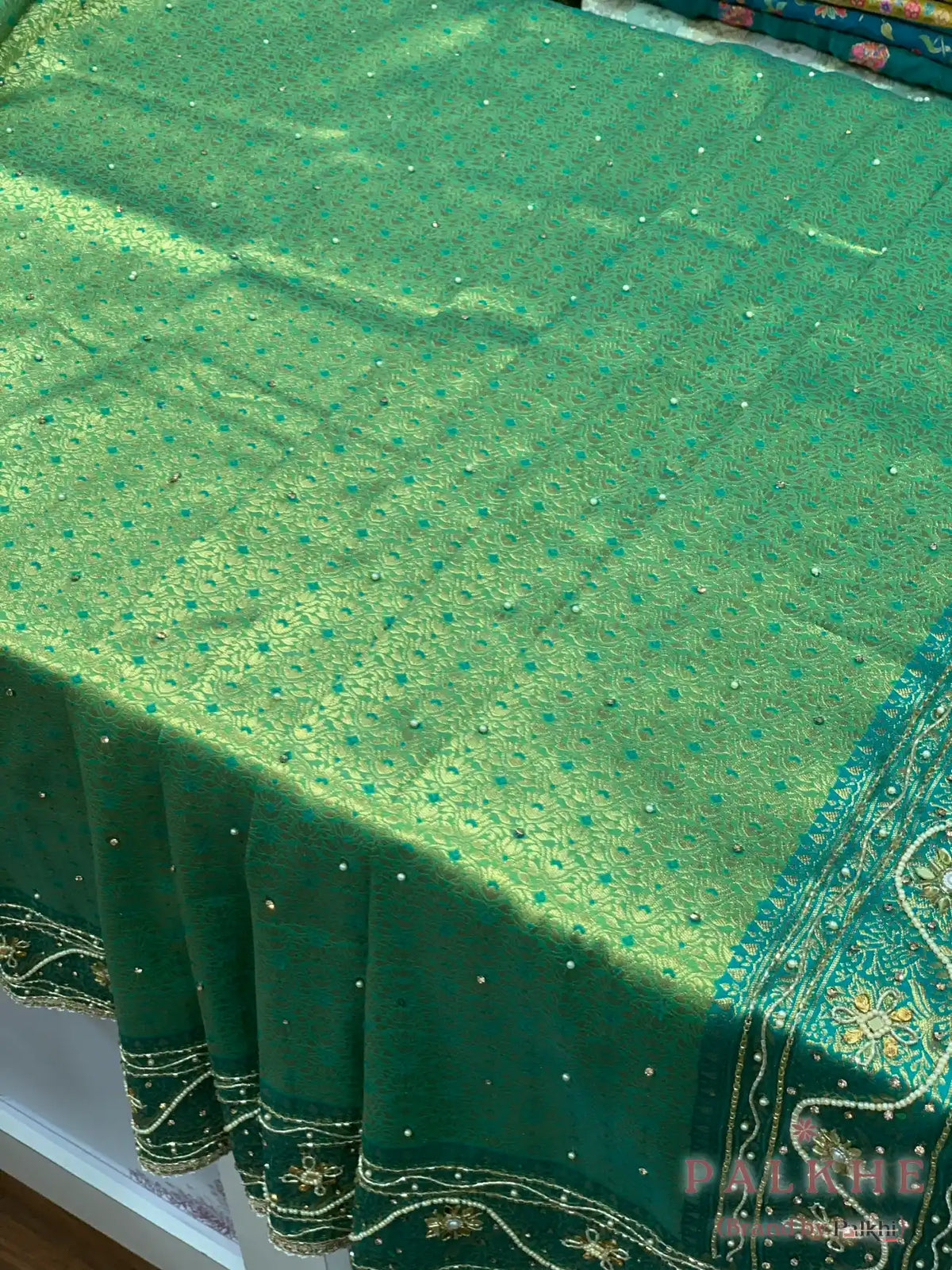 Peacock Green Kanjivaram x Hand Embroidery (CJ08)