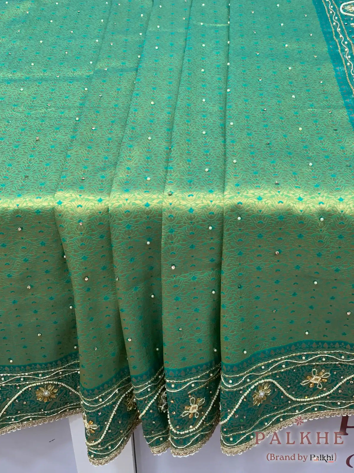 Peacock Green Kanjivaram x Hand Embroidery (CJ08)