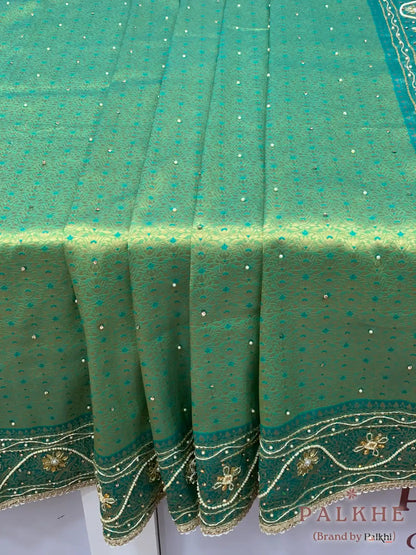 Peacock Green Kanjivaram x Hand Embroidery (CJ08)