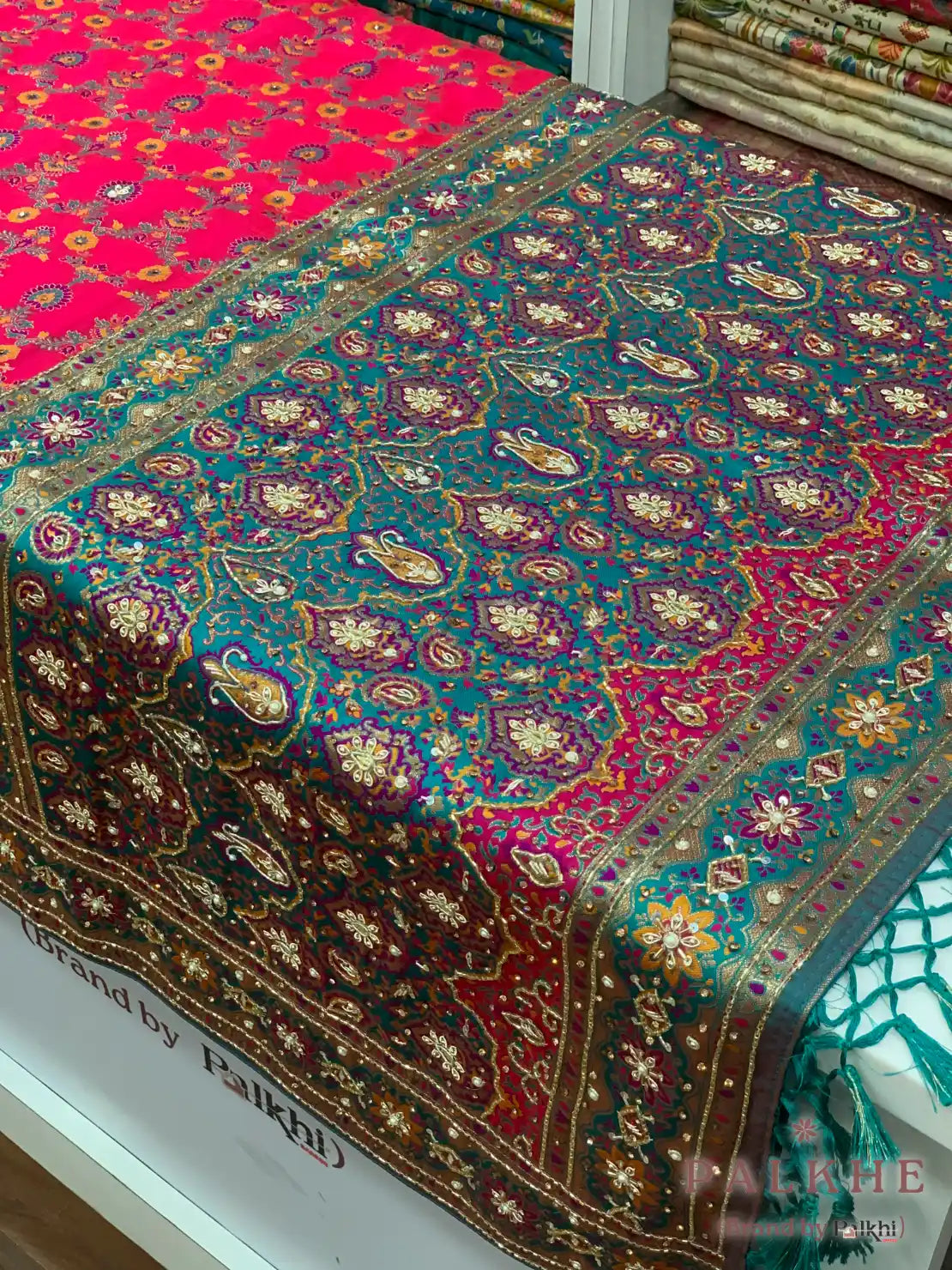 Rani Pink Floral Banarasi x Hand Embroidery (CA90)
