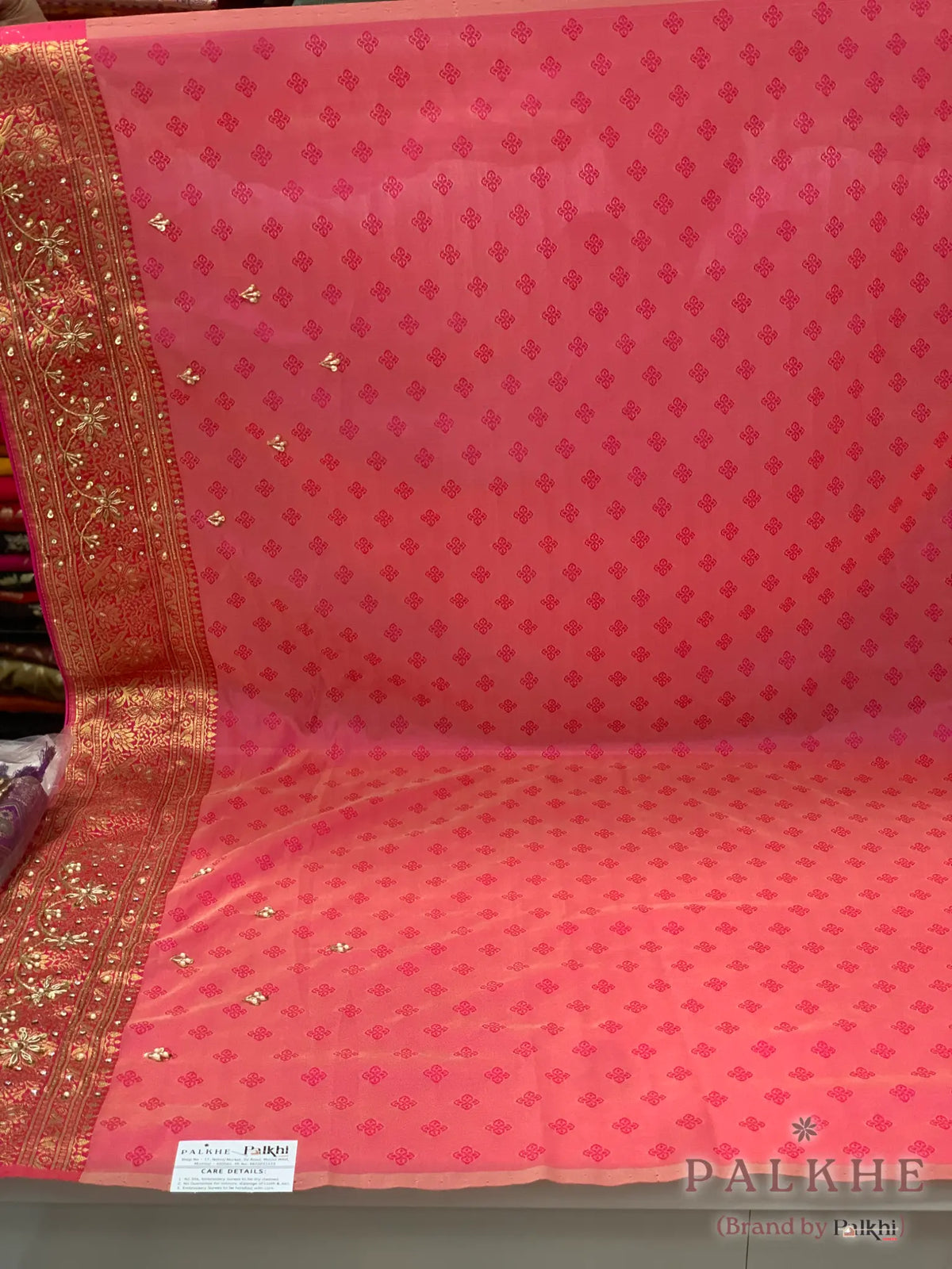 Beige Floral Pattern Kanjivaram x Hand Embroidery (CO68)