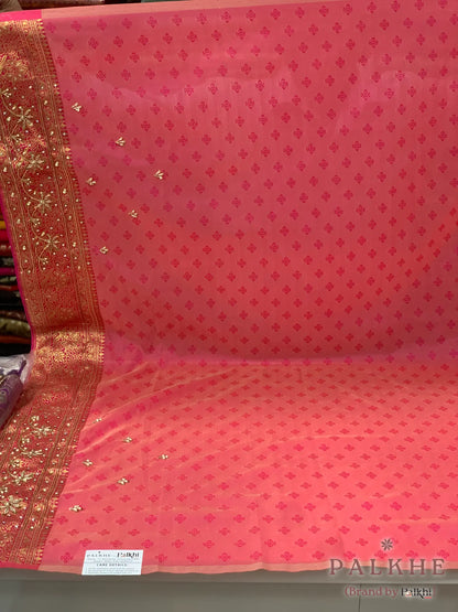 Beige Floral Pattern Kanjivaram x Hand Embroidery (CO68)