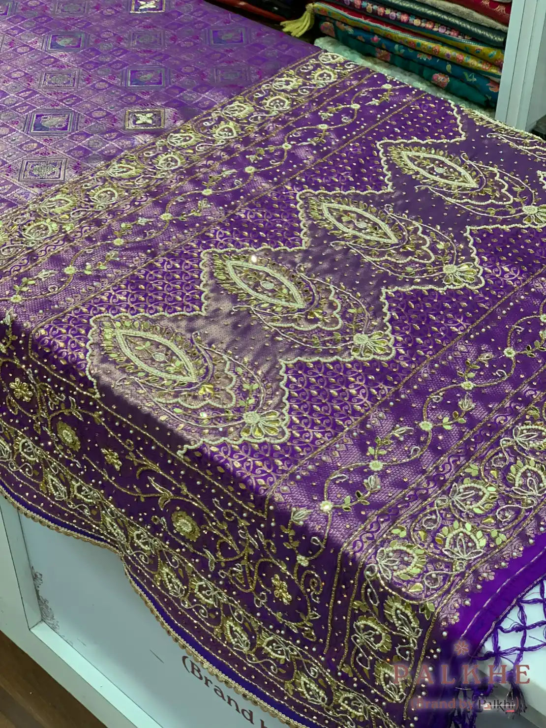 Purple Geometric Kanjivaram x Hand Embroidery (CH34)