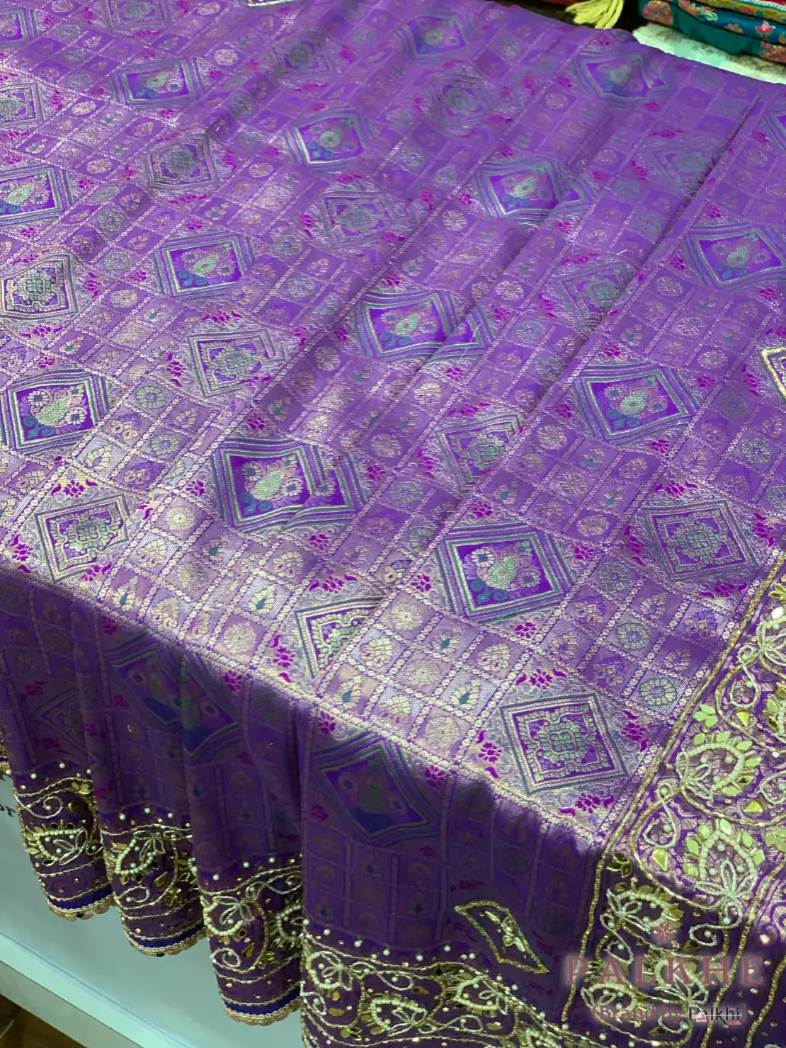 Purple Geometric Kanjivaram x Hand Embroidery (CH34)