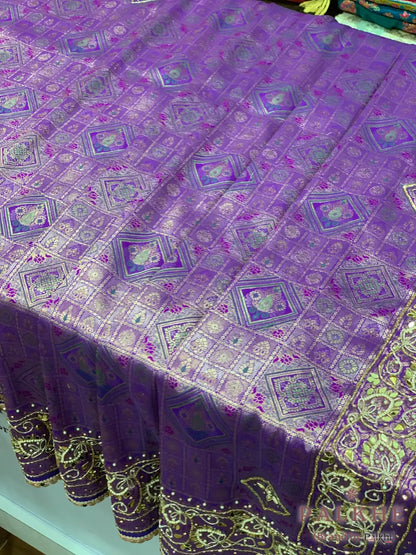 Purple Geometric Kanjivaram x Hand Embroidery (CH34)
