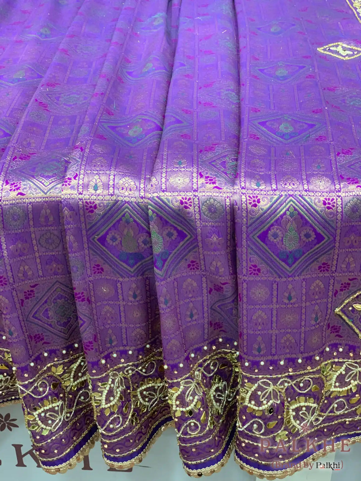 Purple Geometric Kanjivaram x Hand Embroidery (CH34)
