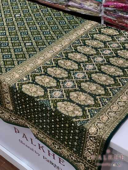 Bottle Green Bandhej x Hand Embroidery (CR38)