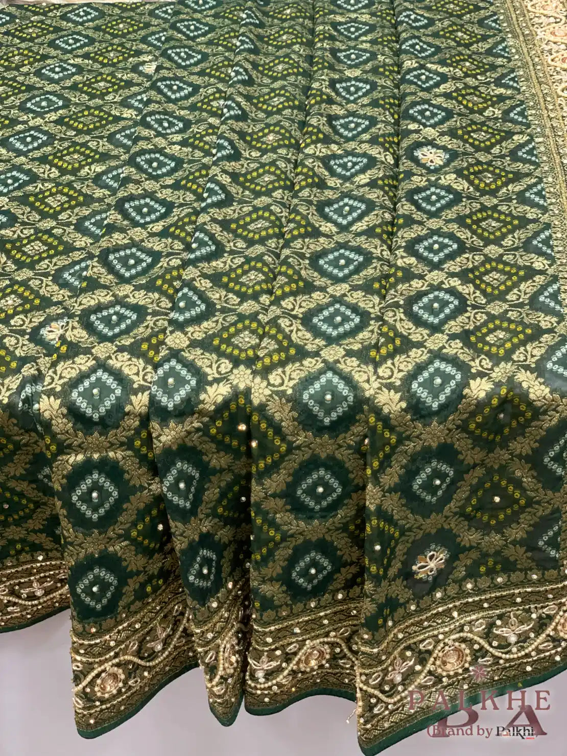Bottle Green Bandhej x Hand Embroidery (CR38)