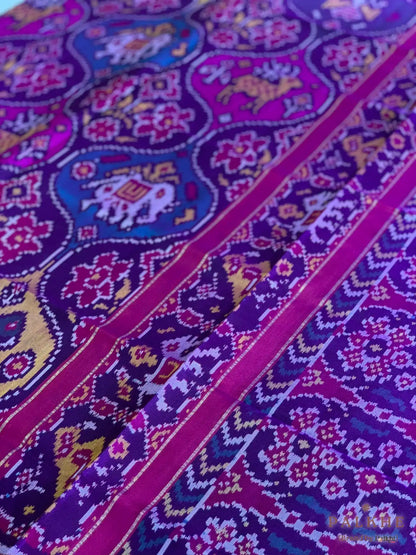 Purple and Pink Patola Traditional Motifs in Pure Mulberry Silk