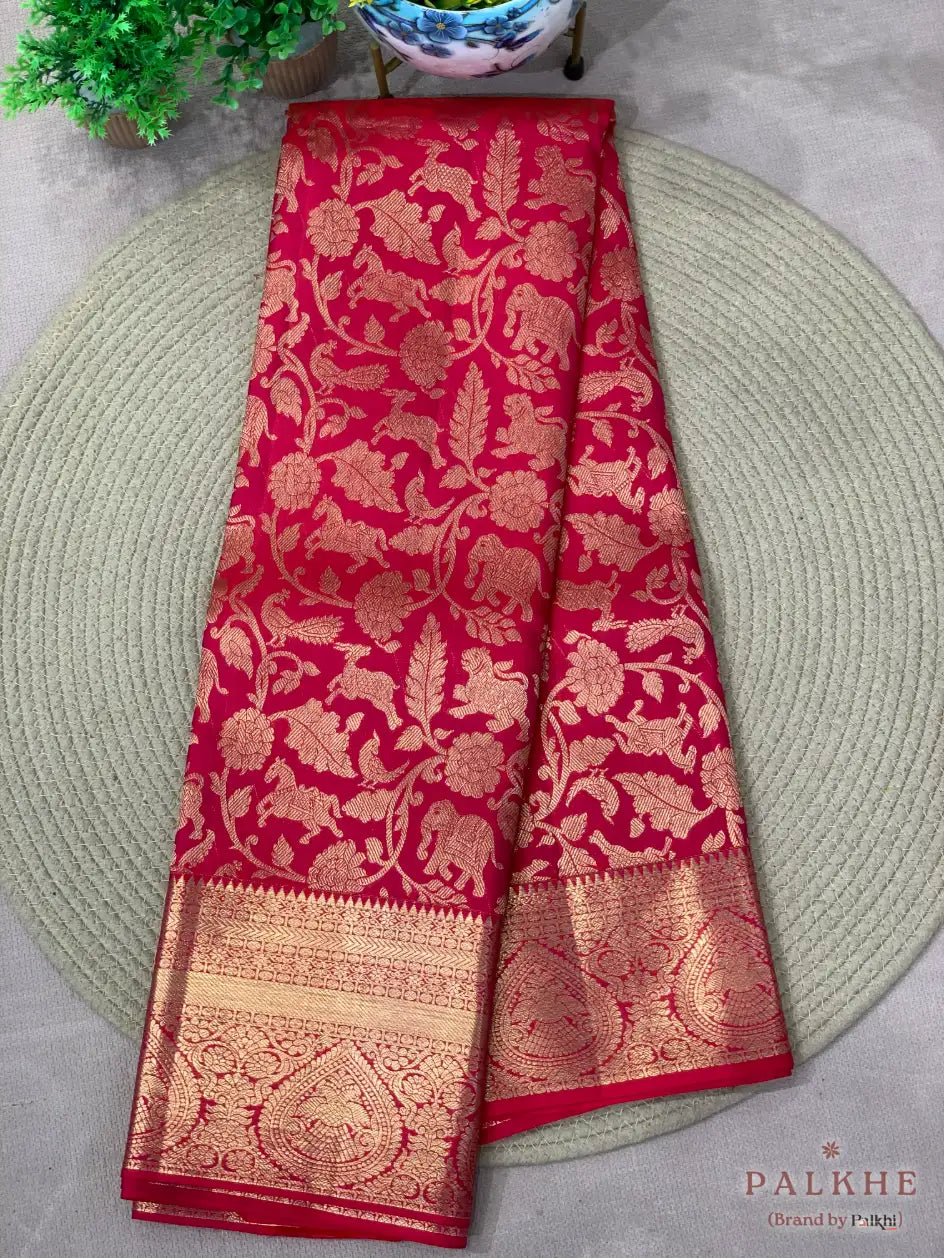 Red Kanjivaram Shikargah in Pure Silk (CM73)