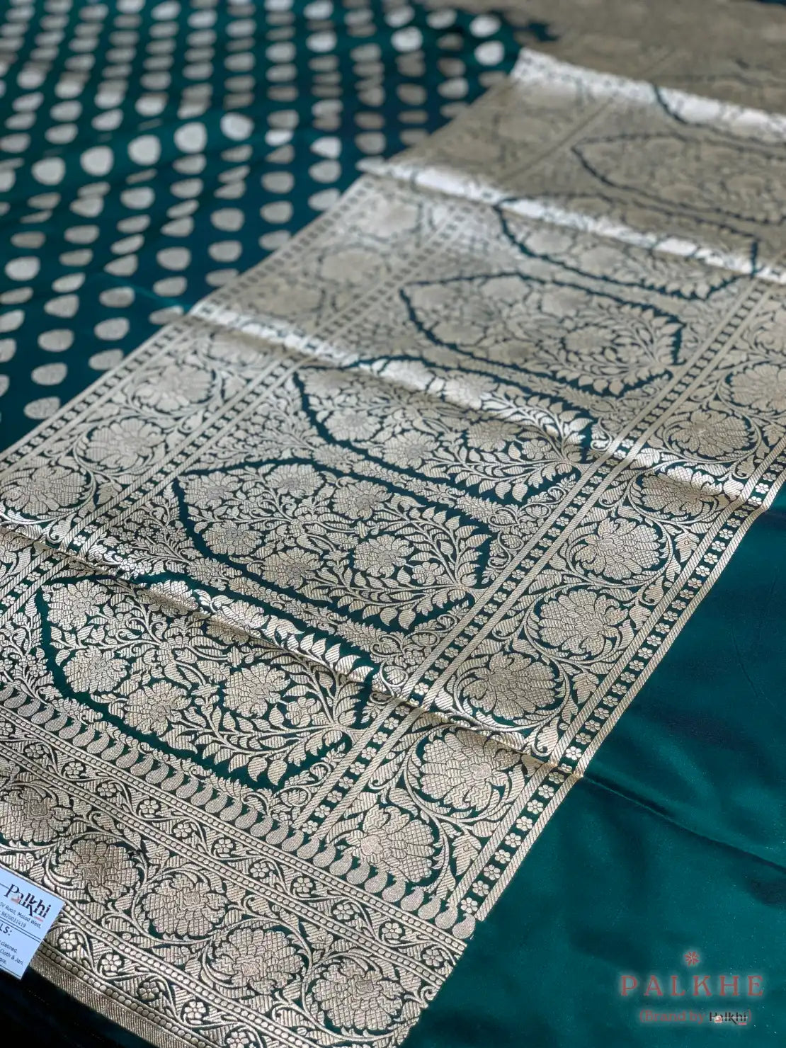 Bottle Green Banarasi Buttas in Pure Silk (CQ36)