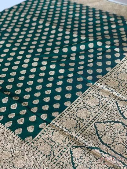 Bottle Green Banarasi Buttas in Pure Silk (CQ36)