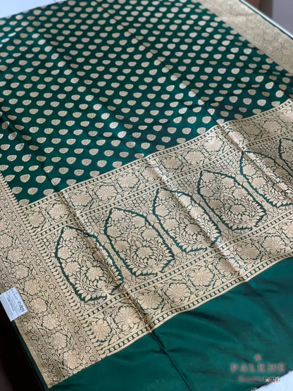 Bottle Green Banarasi Buttas in Pure Silk (CQ36)