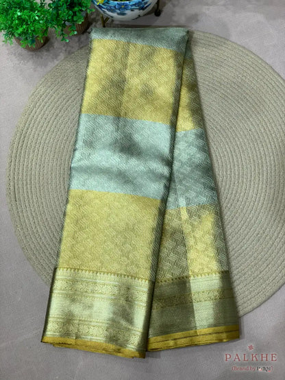 Gold & Silver Kanjivaram Geometric in Pure Silk (CF23)
