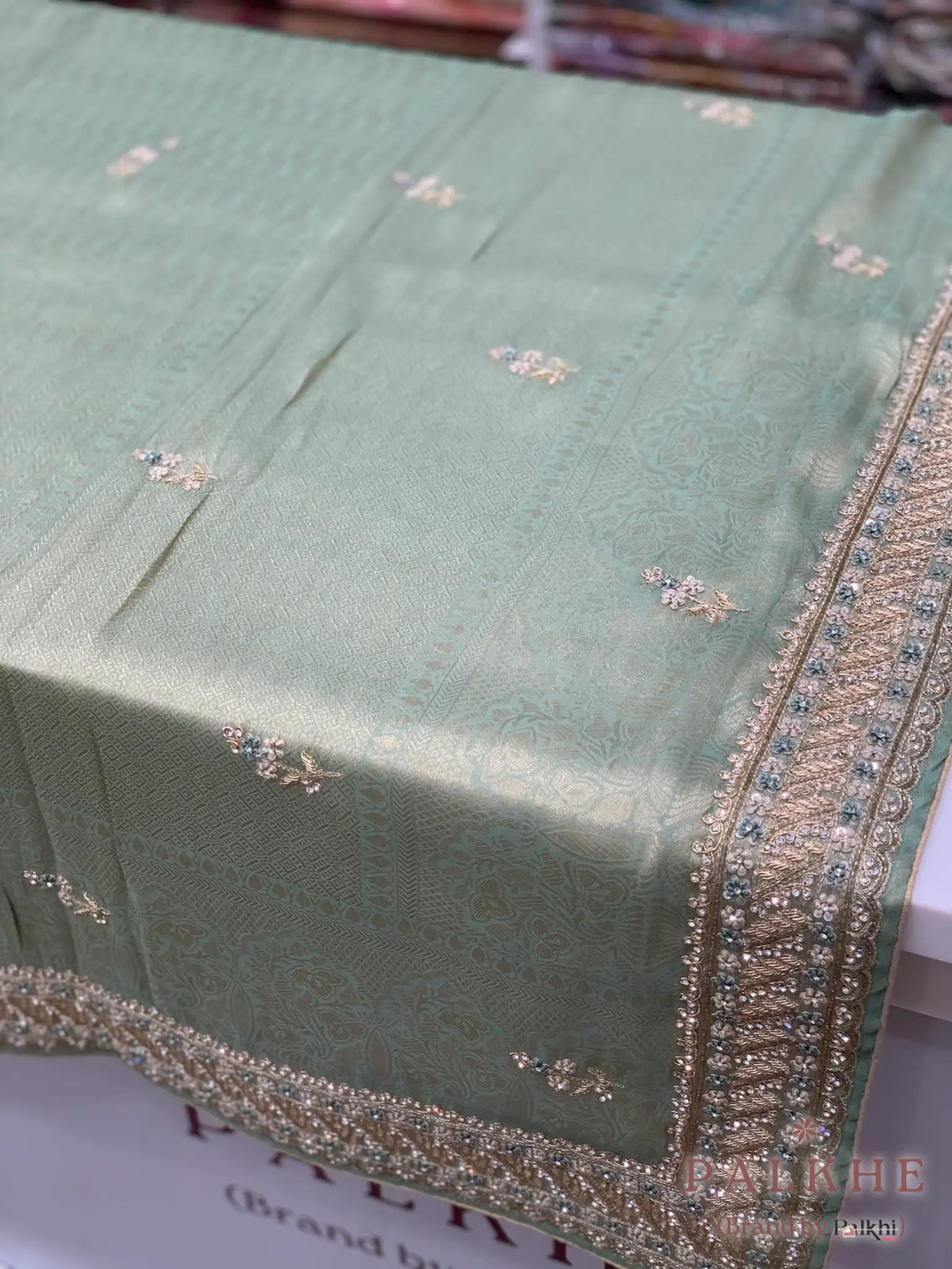 Mint Green Banarasi x Hand Embroidery (CN29)
