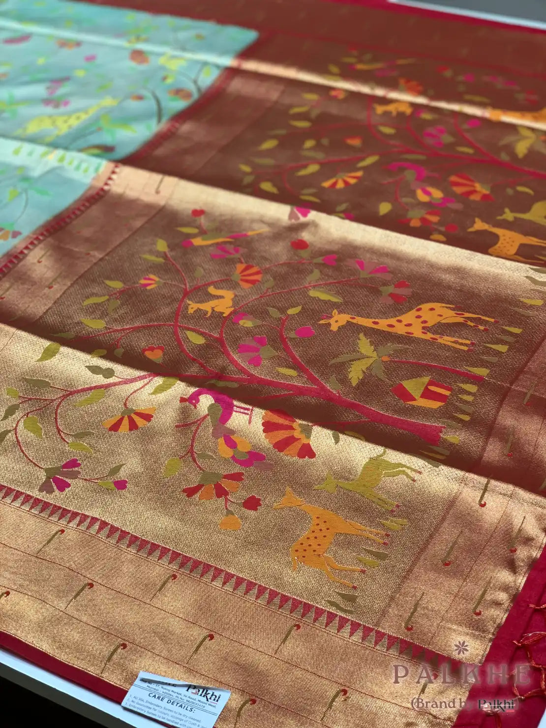 Aqua Blue Paithani Shikargah in Pure Silk (CO26)
