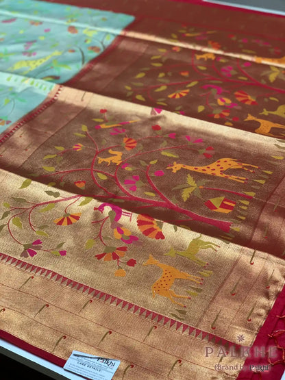 Aqua Blue Paithani Shikargah in Pure Silk (CO26)