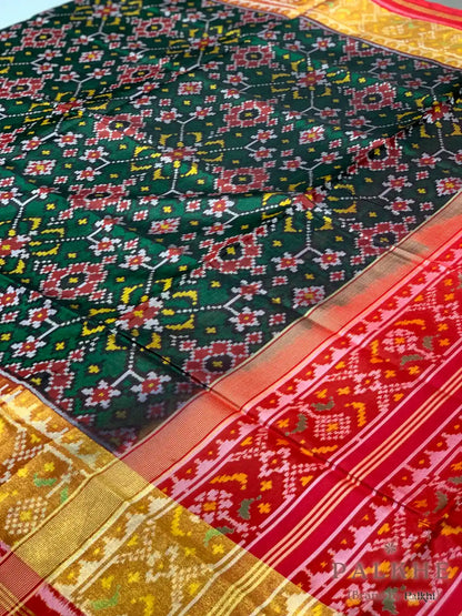 Bottle Green Patola Geometric in Pure Patola Silk (BE79)