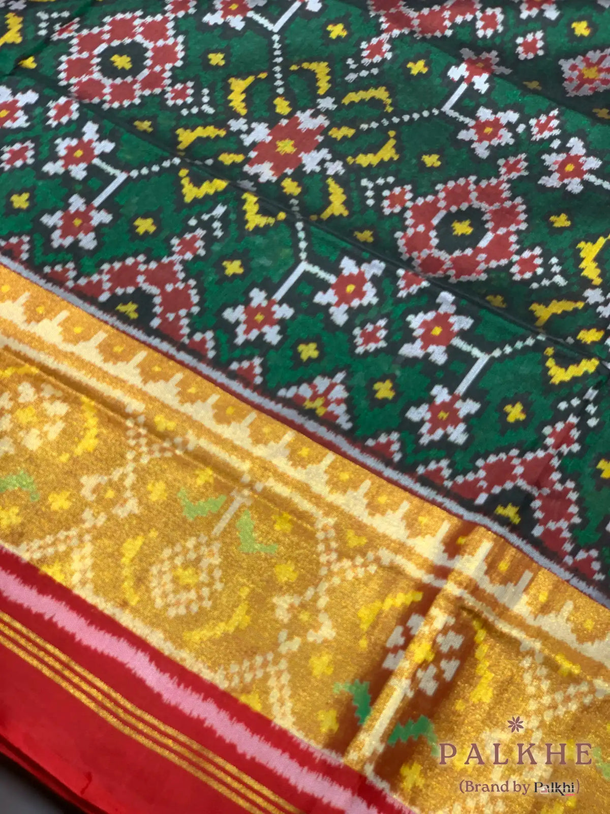 Bottle Green Patola Geometric in Pure Patola Silk (BE79)