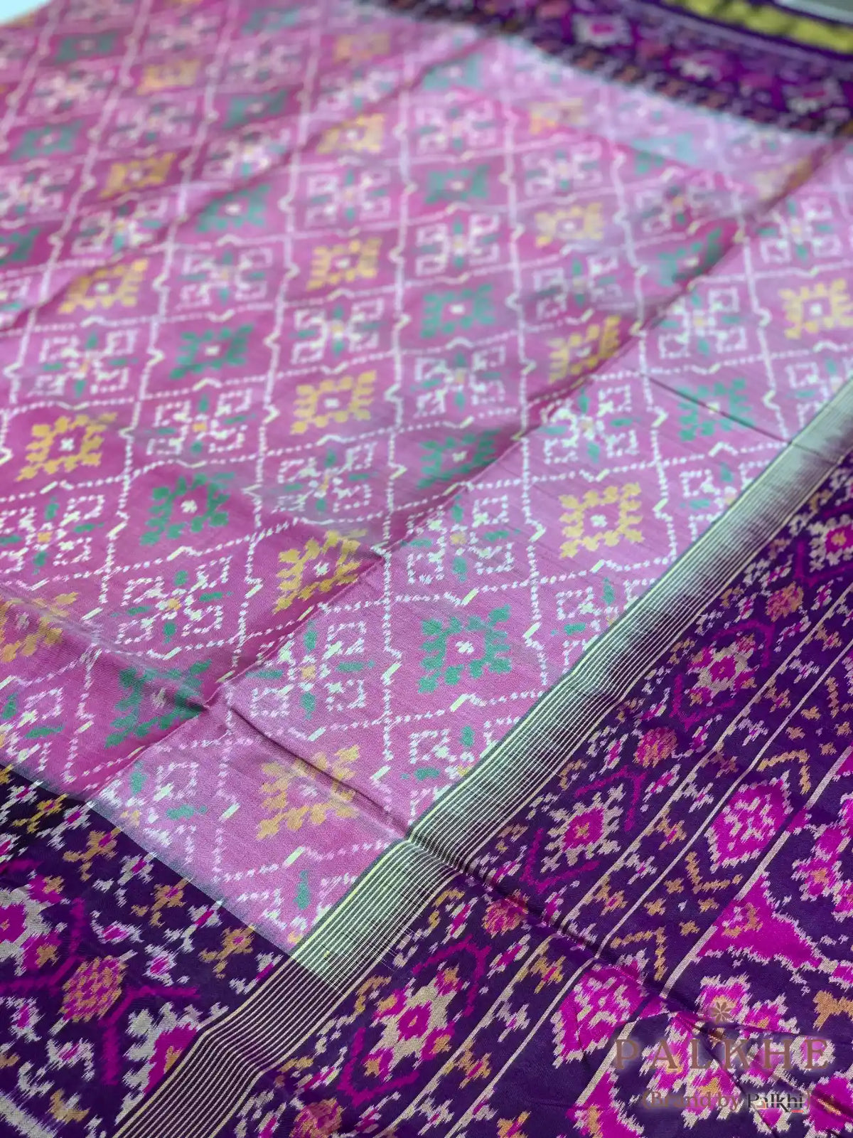 Baby Pink & Dark Purple Rajkot Patola Hand Woven in Pure Silk (CS48)