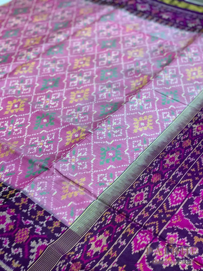 Baby Pink & Dark Purple Rajkot Patola Hand Woven in Pure Silk (CS48)