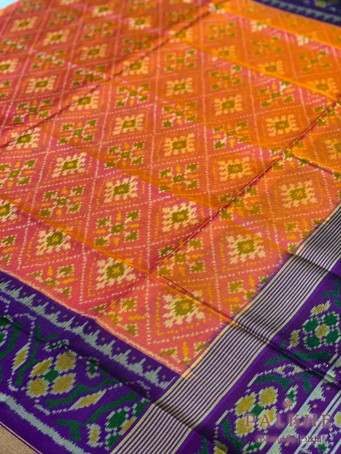Rust & Purple Rajkot Patola Hand Woven in Pure Silk (CS48)