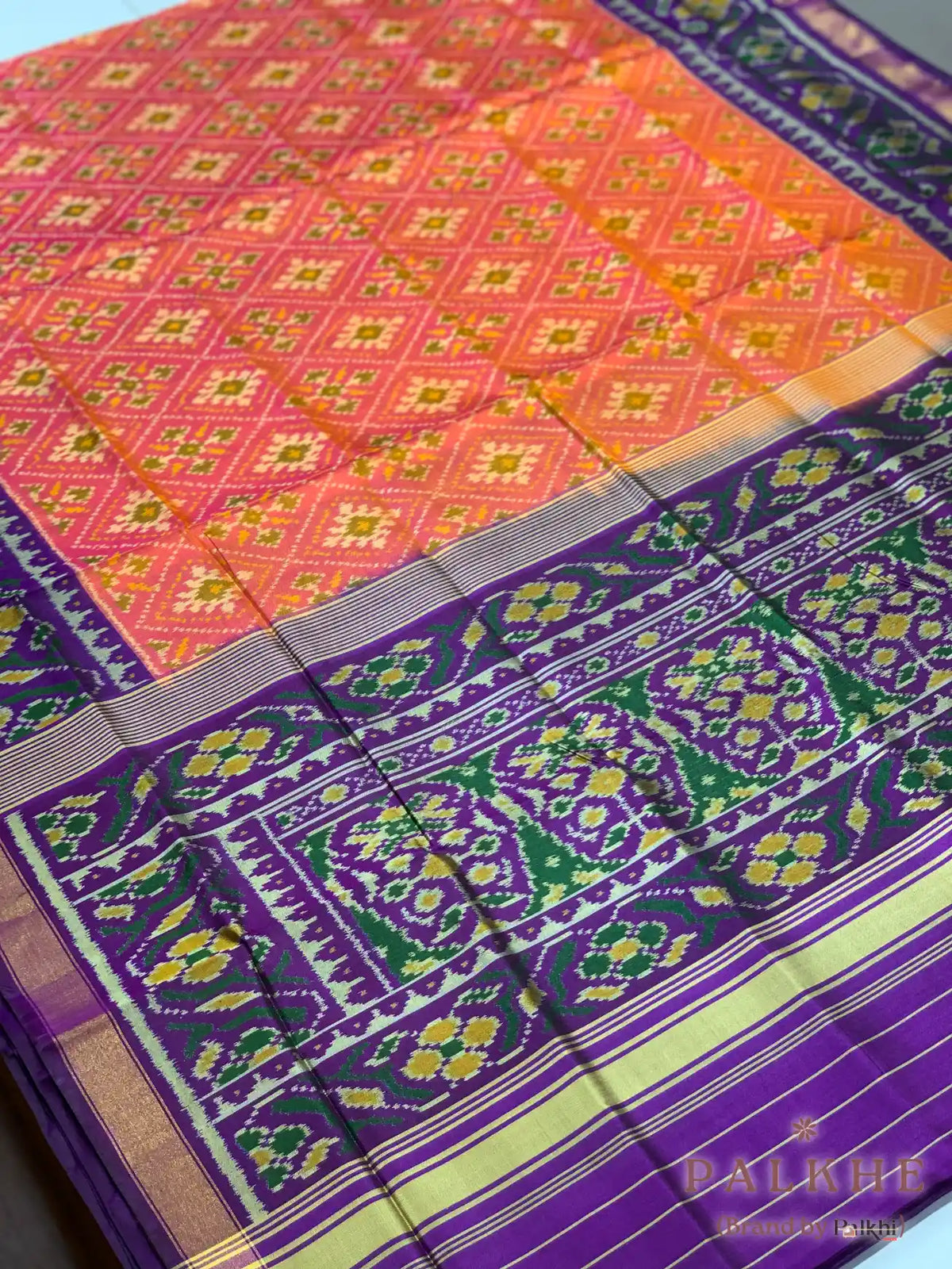 Rust & Purple Rajkot Patola Hand Woven in Pure Silk (CS48)