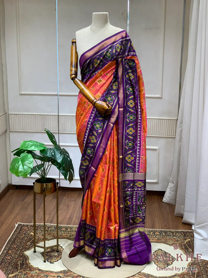 Rust & Purple Rajkot Patola Hand Woven in Pure Silk (CS48)