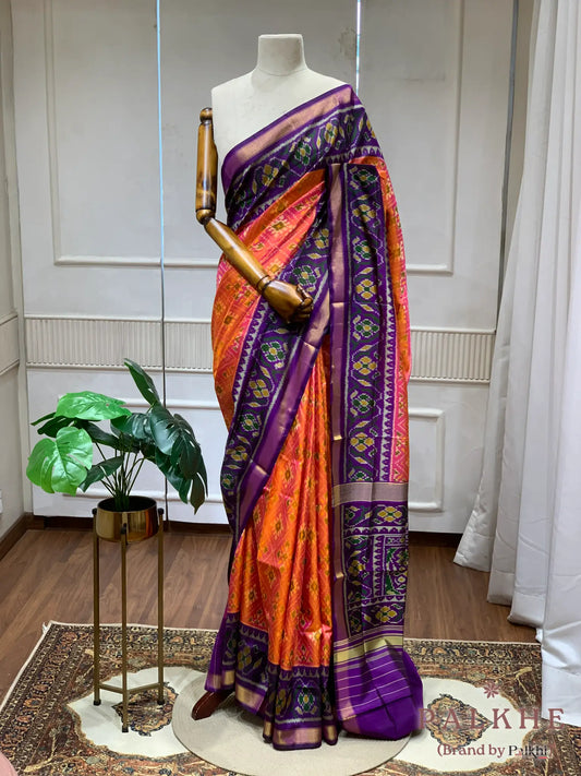 Rust & Purple Rajkot Patola Hand Woven in Pure Silk (CS48)