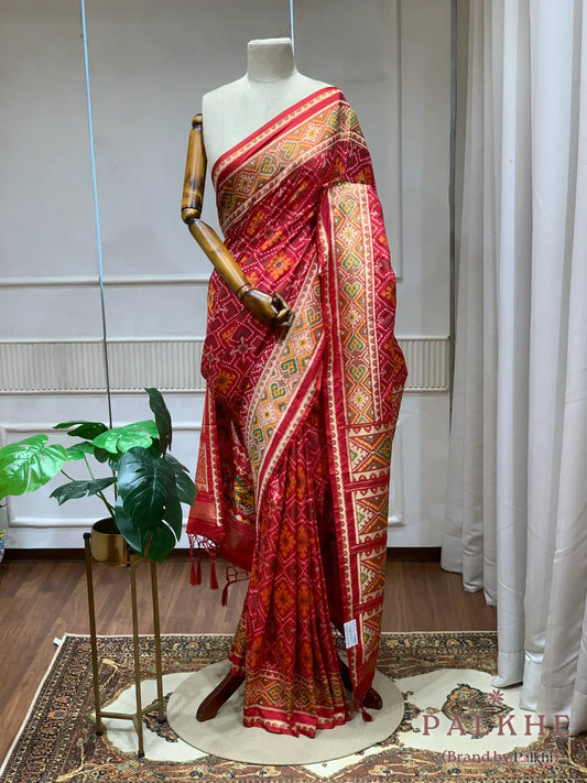 Red Patola Geometric in Semi Silk (BH38)